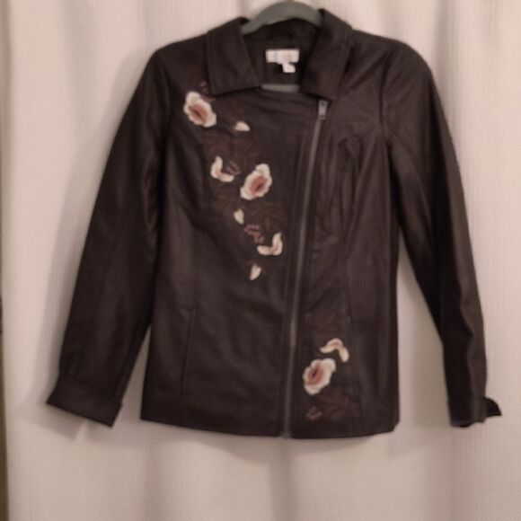 Women's faux leather Embroidery Jacket - Picture 1 of 5